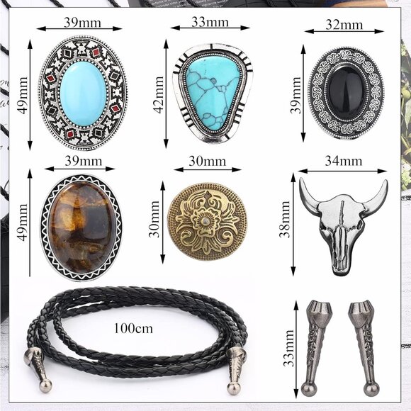 Bolo Tie,Handmade Vintage Bolo Ties for Men Western Cowboy Leather Necktie with - Picture 2 of 6